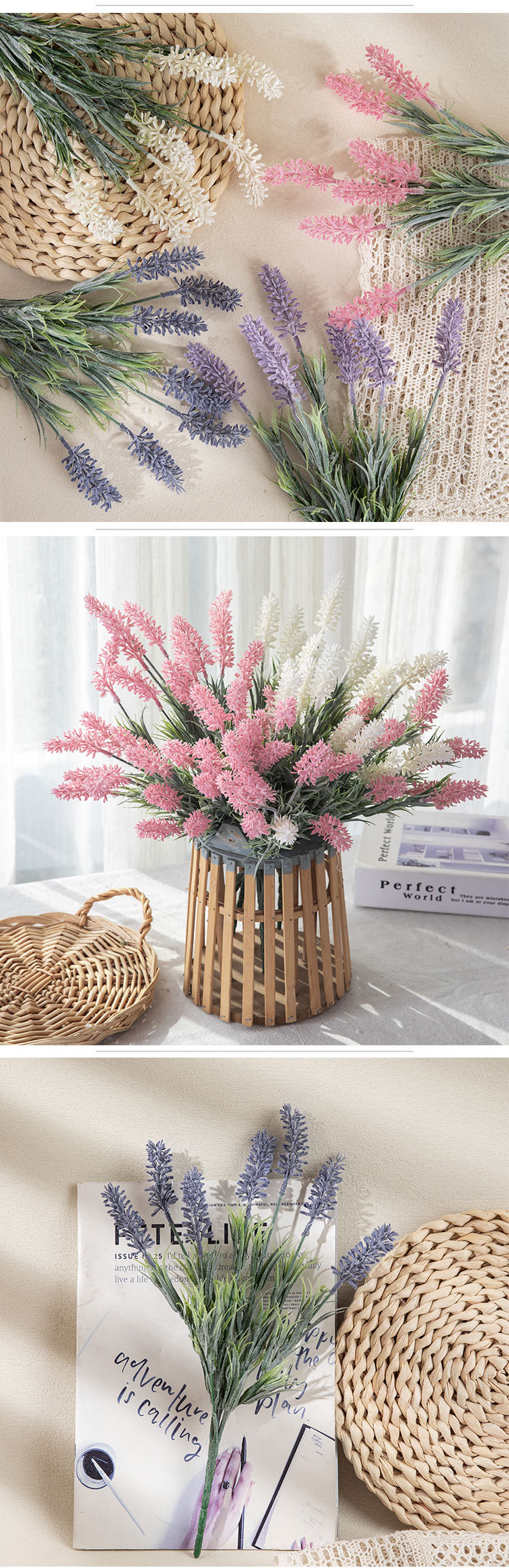 Lavender plastic artificial flower manufacturer home decoration wedding hand held flower wall plant wall artificial flower MW53458_voghion.com