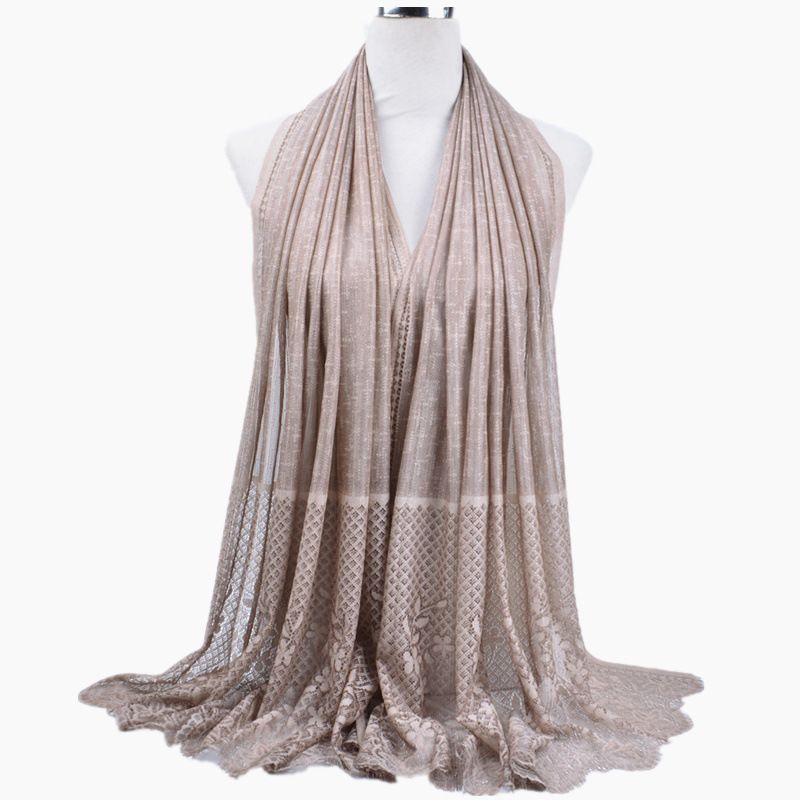 Foulard musulmano Sciarpa con bordo in pizzo cavo e fiori Sciarpa multifunzionale Sciarpa musulmana per le donne_voghion.com