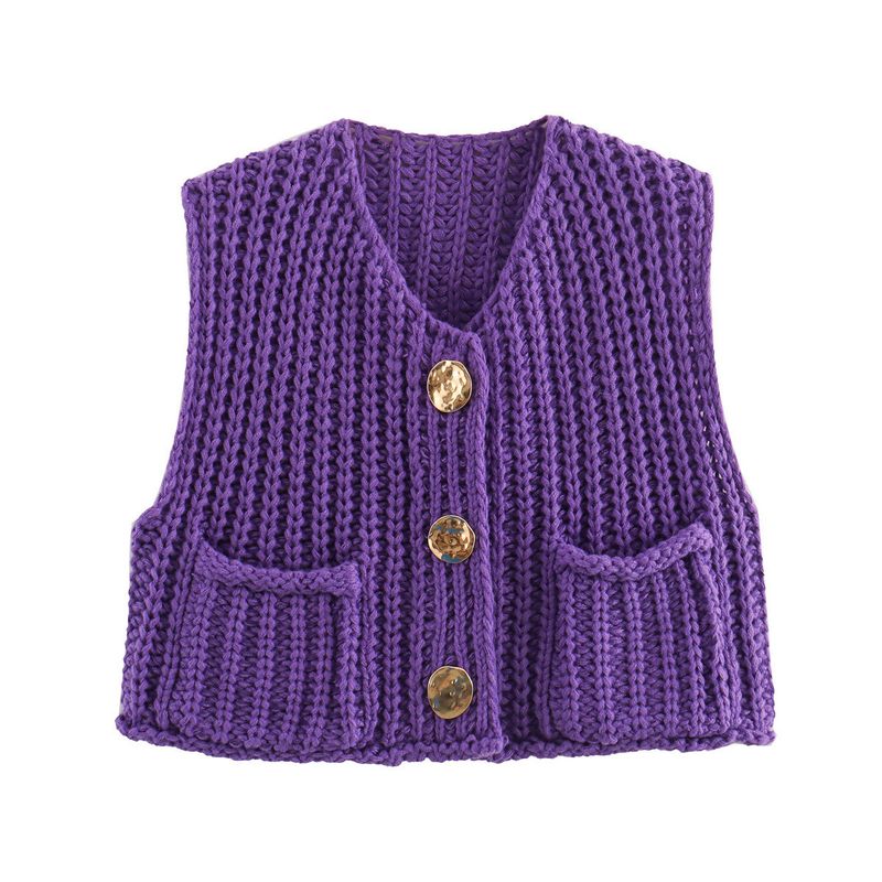 Roupas femininas outono 2024 anúncio inverno novo produto V-eck bolso três botões sem mangas cardiga kitted colete para_voghion.com