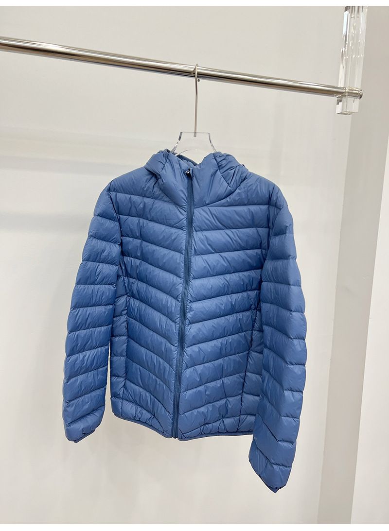 Men’s Lightweight Packable Down Jacket – Hooded, Water-Resistant, 600FP (Black/Navy/Gray)_voghion.com