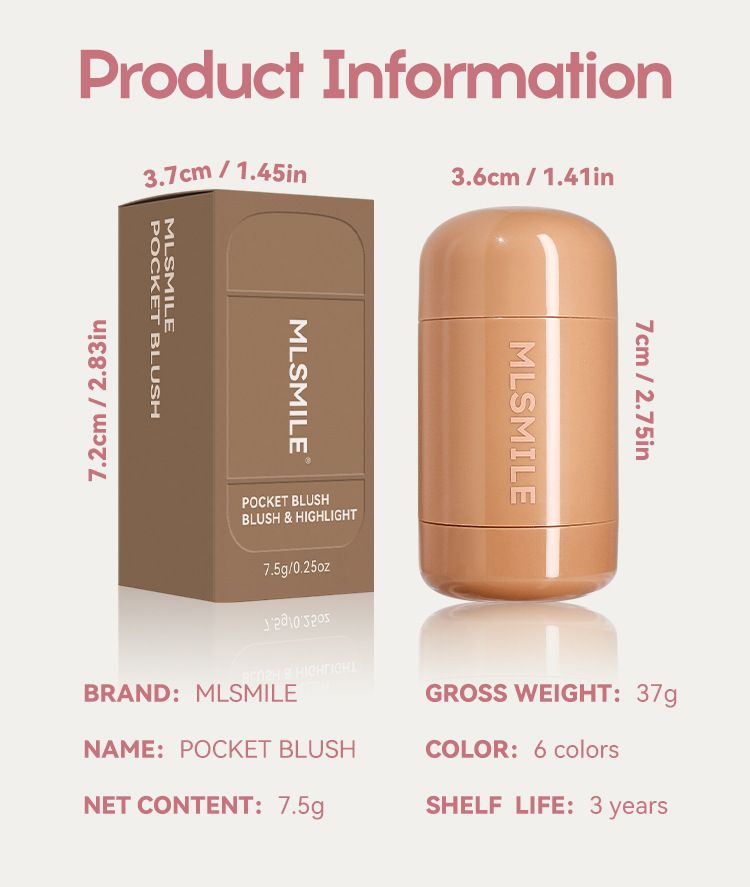 MLSMILE Pocket Blush Stick 6 Colors Natural Highlight Brightening Portable Lip And Cheek Dual Use Blush Cream_voghion.com