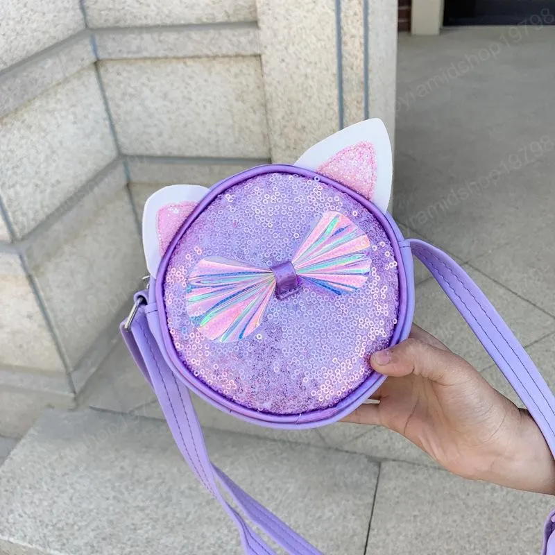 Borse a forma di gatto per bambini Borse da principessa per bambini Borse a tracolla in PU per ragazze All-match Borse con paillettes per bambini_voghion.com