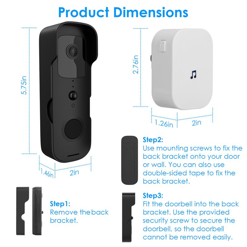 Wireless Smart Wi-Fi Video Doorbell Security Phone Doorbell Intercom Camera Two Way Audio Night Vision 1080P Motion Detection Battery Operated_voghion.com