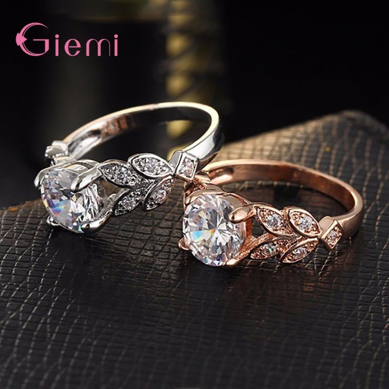 Sterling Sier Anelli Vine Leaf Design Anello di fidanzamento con zircone cubico Moda per donne Signore Gioielli da sposa Regali_voghion.com