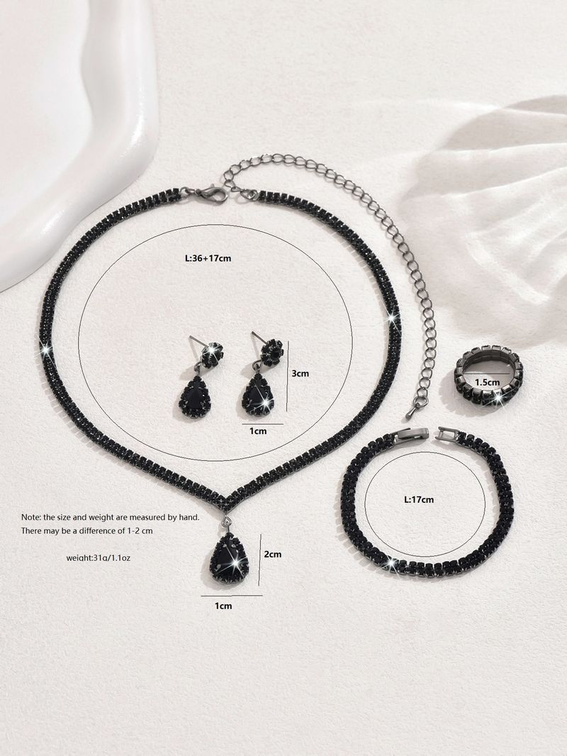 Set di gioielli da donna, alla moda, dal design semplice e alla moda, con ciondolo a forma di goccia di diamante, collana, orecchini, anello, gioielli, set da sposa, accessori_voghion.com