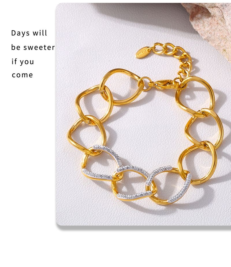 Women's Jewelry Geometric Link Bracelet In Stainless Steel With Rhinestones, Punk Style Interlocking Chain Everyday Wear Diamond Interlocking Chain_voghion.com
