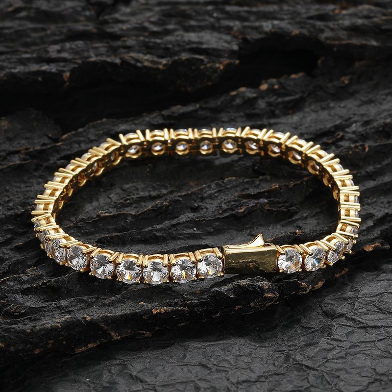 Herren- und Damenschmuck, glatte Federschnalle, Tennishand-Stil, 3 mm, 4 mm, 5 mm, Kupfer, eingelegter Zirkon, einreihiges Armband, Hip-Hop-Armband_voghion.com