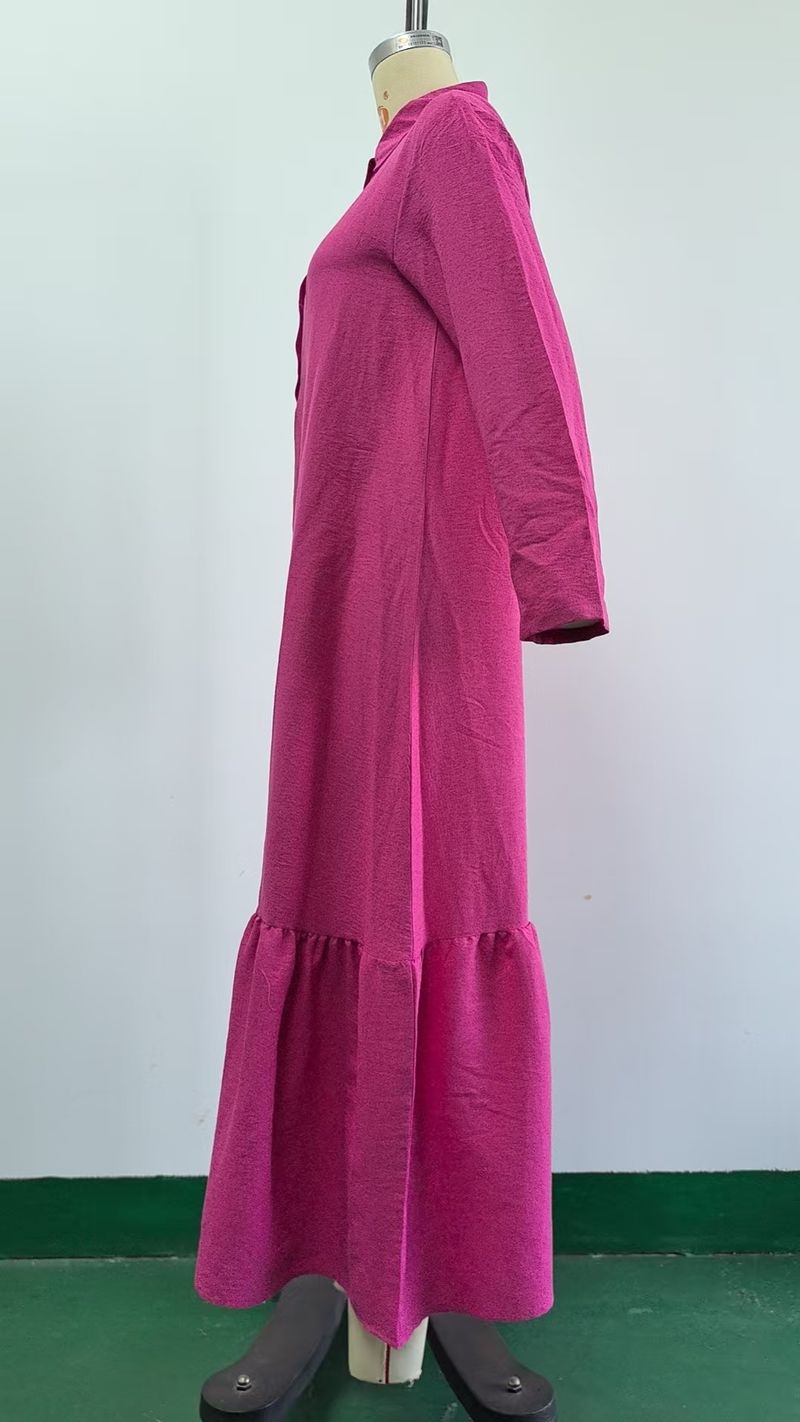 GraceChic, abito lungo con bottoni, nuova camicia ampia, casual e alla moda, colore unito, per il commercio transfrontaliero europeo e americano, 2025_voghion.com