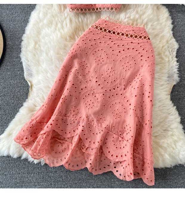 Women's Backless Short Tube Top Camisole Top Two-piece Suit 1 Waist Ruffle Skirt_voghion.com
