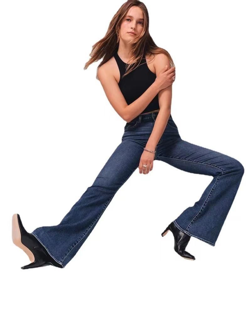 Abbigliamento da donna Hottie Retro Pantaloni a vita alta elastici da donna, slim e alti, in denim svasato_voghion.com