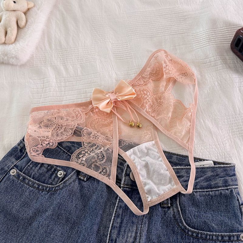 luckyqqyp The Bell Rings, Pure Desire Appears ~ French Lace Light Hollow Low Waist Sexy Open Crotch Triangle Panties For_voghion.com