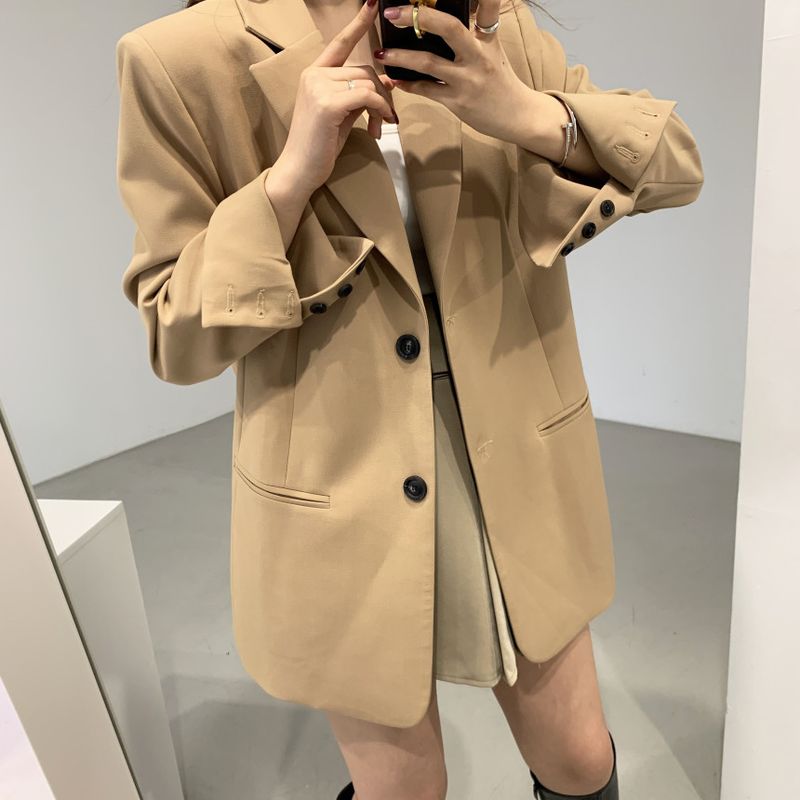 2024 Outono/Inverno Novo Melad Dress Up Coreano Chique Clássico Marrom Cinza Terno Casaco_voghion.com