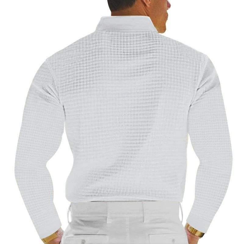 Herren-Poloshirt mit Waffelstrick und langen Ärmeln und Button-Down-Kragen – bequemes und stylisches Freizeit-T-Shirt für den Alltag_voghion.com