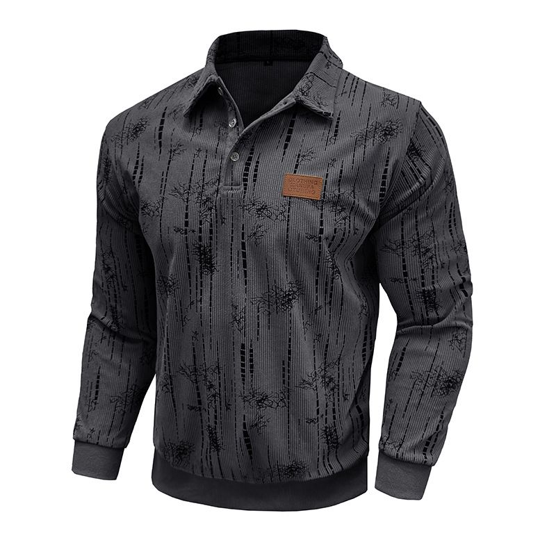 Herren Langarm Poloshirt Herbst und Winter Neues Jacquard Revers Top_voghion.com