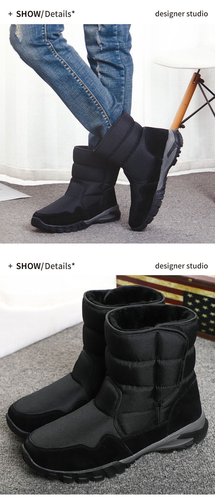 Nowe męskie buty śnieżne NOKOMETA w rozmiarze 48 nie są śliskie ani popękane, są wytrzymałe i łatwe w noszeniu._voghion.com