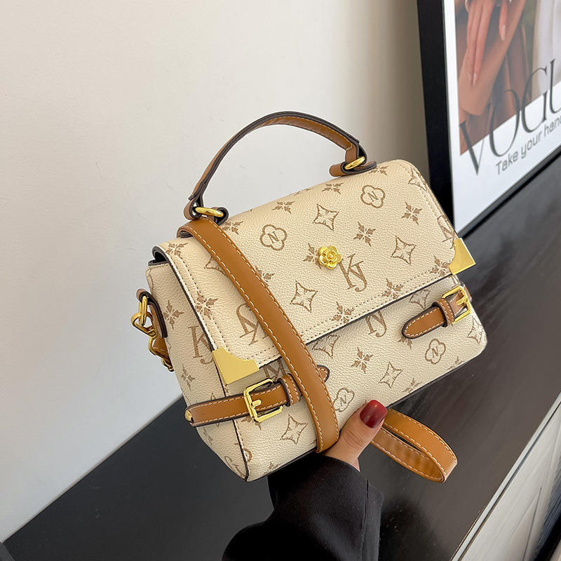 Borsa a mano da donna di fascia alta nel 2024, nuova borsa a tracolla a spalla singola retrò con stampa con stampa a colori a contrasto, popolare borsa quadrata piccola portatile_voghion.com