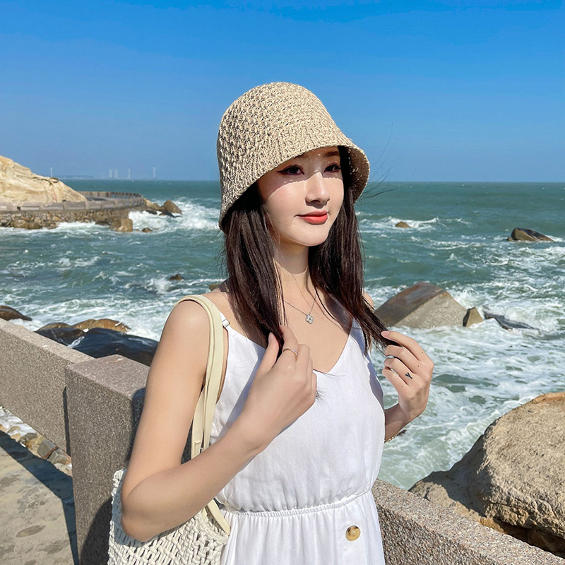 New Arrivals Solid Color Braid Bucket Hat For Women Summer Hollow Out Breathable Beach Hats Knit Dome Fisherman Caps Lady Sunshade_voghion.com