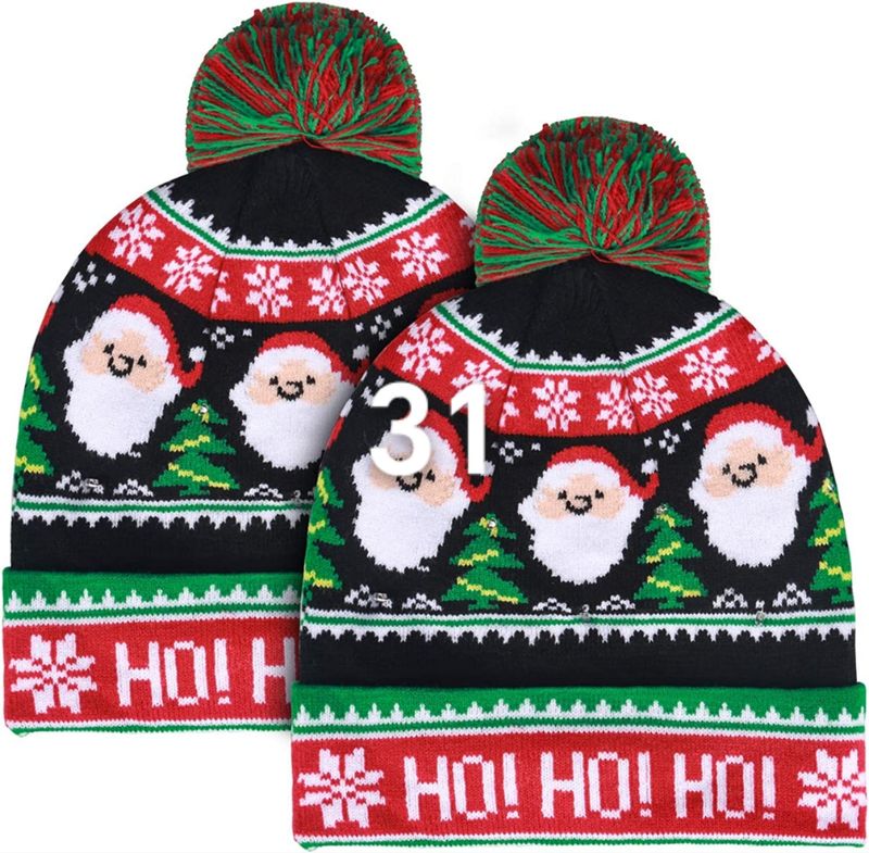 2024 Nieuwe Jacquard LED Wollen Herfst/Winter Warme Gebreide Kerstmuts_voghion.com