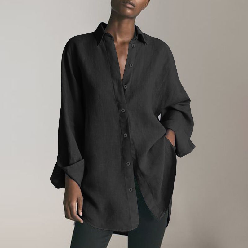 Women's formal retro buttoned shirt tunic top oversized loose shirt_voghion.com