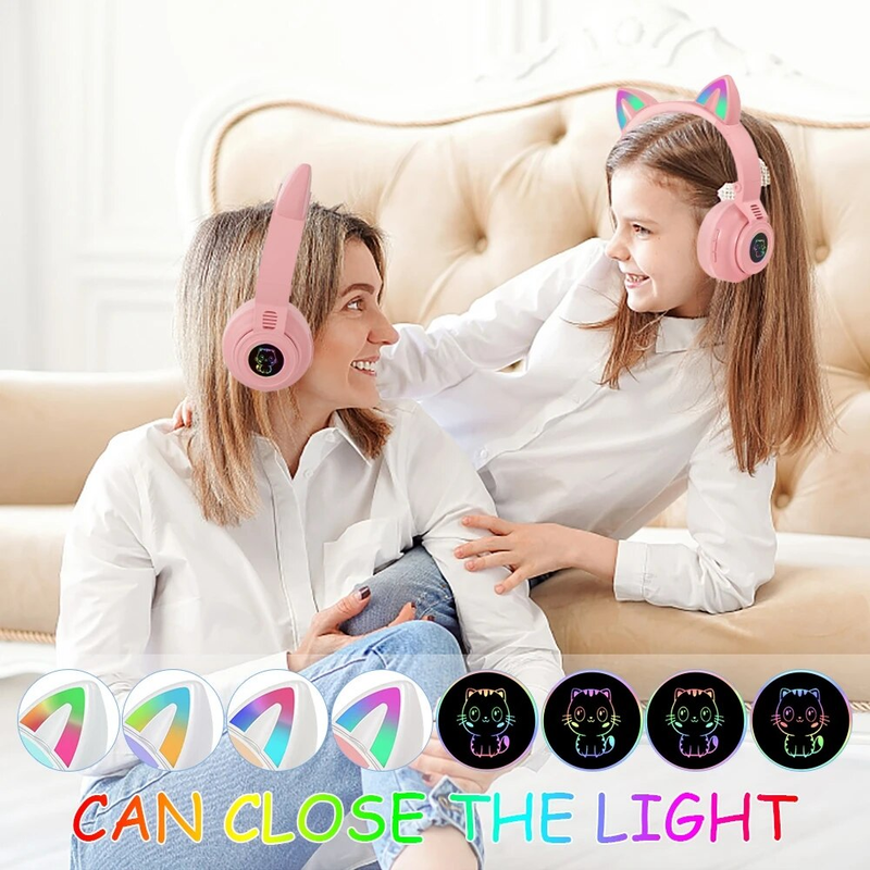Cuffie wireless HiFi per ragazze con unicorno, microfono, stereo, bassi carini, musica per bambini, supporto per cuffie Bluetooth a forma di gatto_voghion.com
