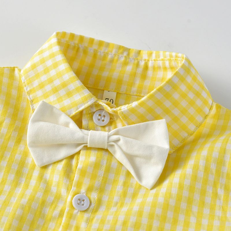 Kinderkleidung Kinderkleidung Jungen Sommer neue zweifarbige karierte Kurzarmhemd Trägerhose zweiteilige Abschlussleistungskleidung_voghion.com