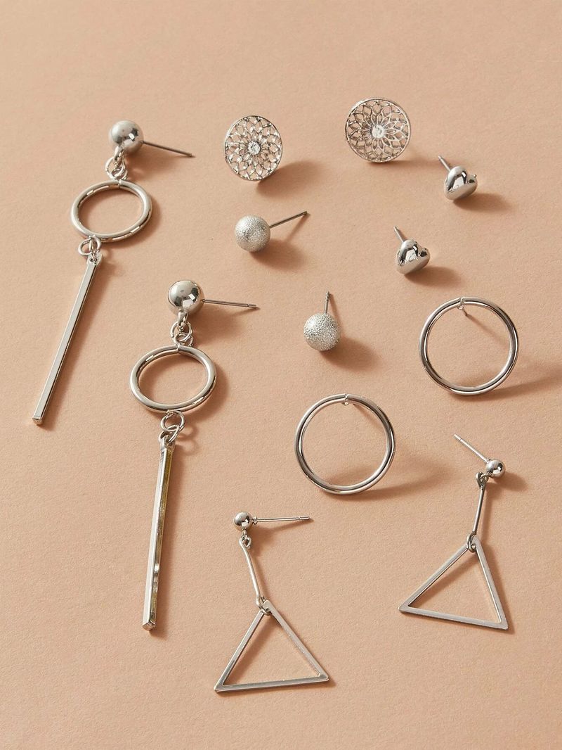 New earrings creative hollow pattern heart geometric tassel earrings set 6 pairs of earrings_voghion.com