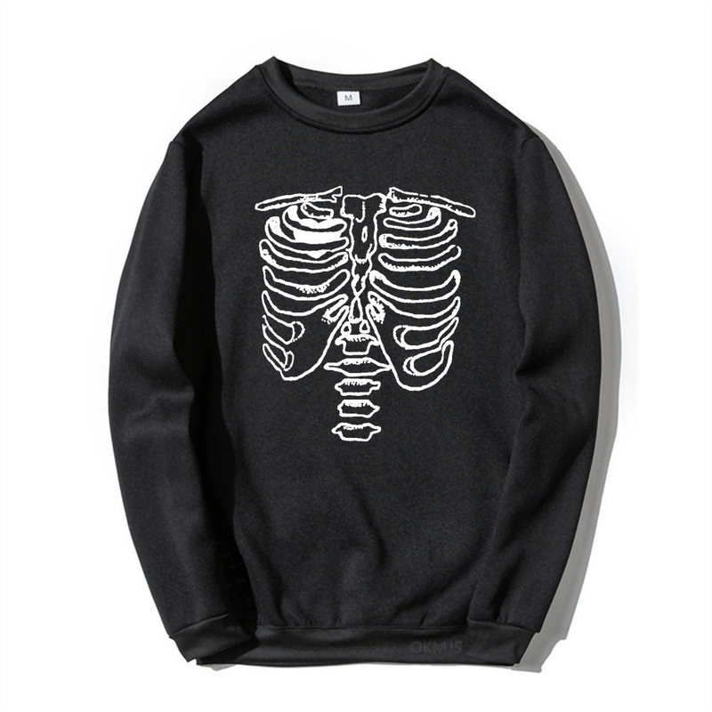 Sudadera con cuello redondo de popa de calavera oscura, sudadera deportiva con oscilación inferior roscada para hombres y mujeres, jersey gótico para parejas_voghion.com