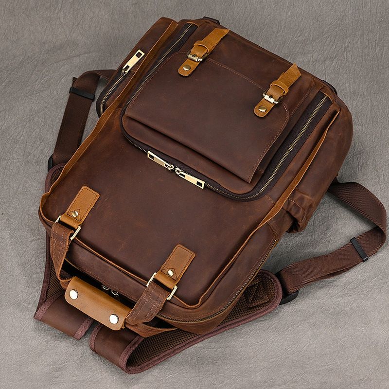 Crazy Horse Photography Men's Large Capacity Backpack Cowhide Travel Outdoor Genuine Leather DSLR Camera Bag_voghion.com