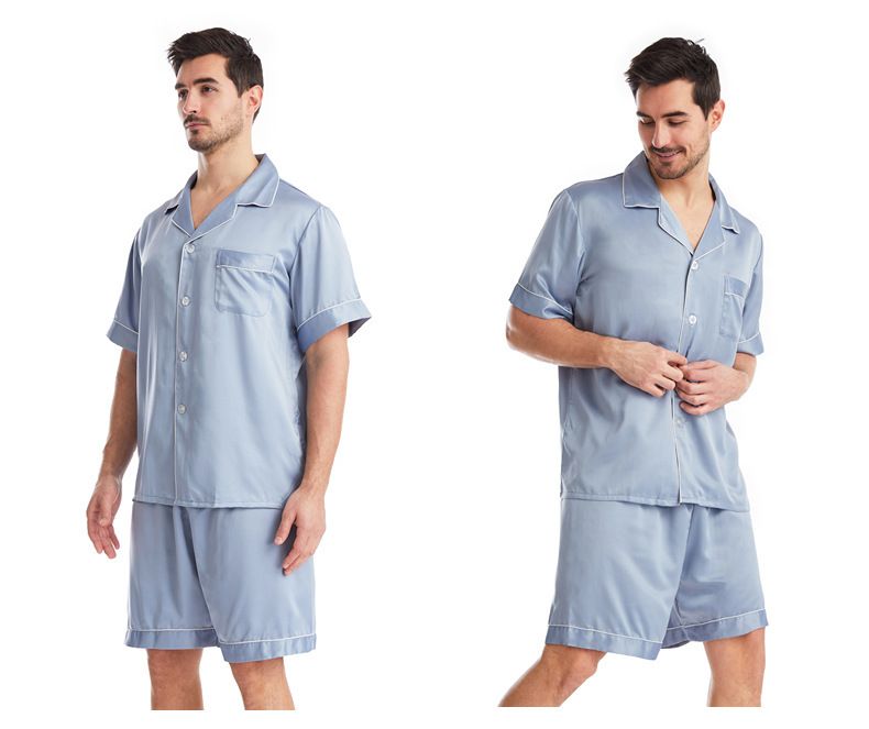 Moške enobarvne moške pižame s kratkimi rokavi velike velikosti Sleep & Lounge, poletna mat satenasta obleka na preklop, preprosta obleka za prosti čas za dom_voghion.com