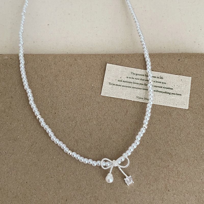 Classybych Light Luxury Bowknot Pearl Necklace Simple High-end Personality Fashion Versatile Collarbone Choker_voghion.com