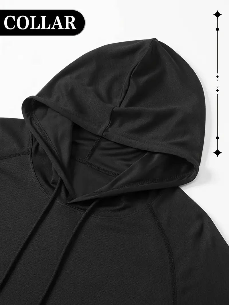 Sweat à capuche de performance pour homme - Haut de course slim évacuant l'humidité pour l'automne et l'hiver, vêtement de fitness léger à séchage rapide avec capuche réglable_voghion.com