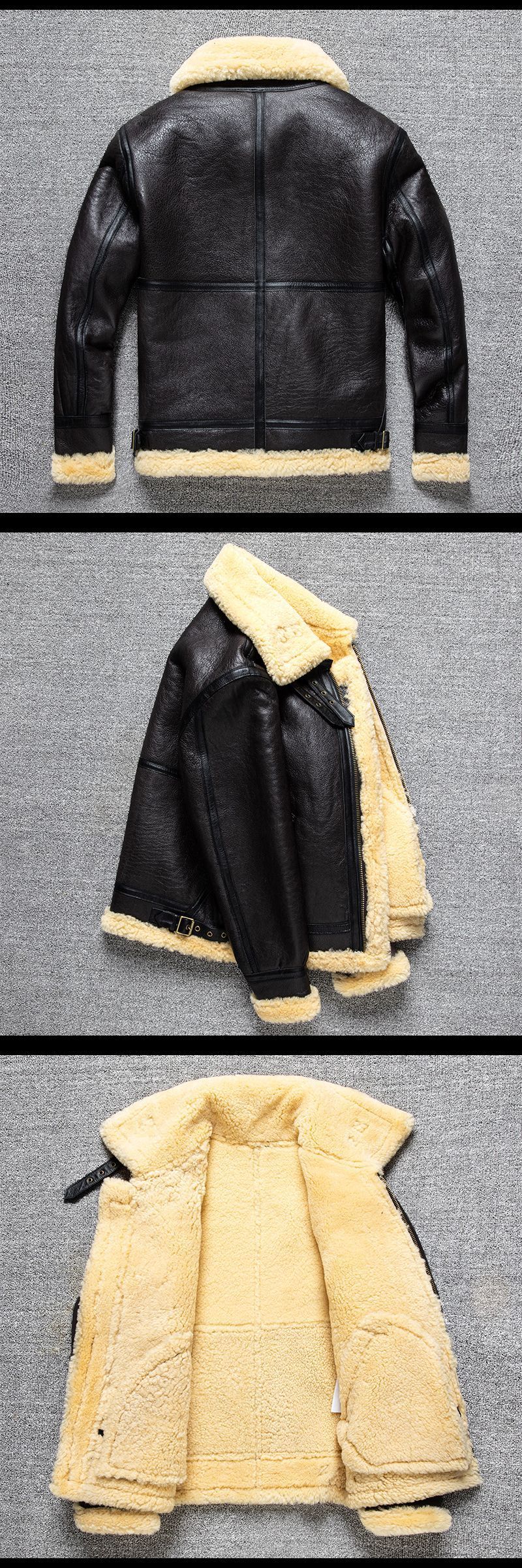 "Genuine Sheepskin Leather Jacket For Men – B3 Bomber Style Winter Coat With Fur Lining, Heavy-Duty Tuscan-Inspired Outerwear"_voghion.com