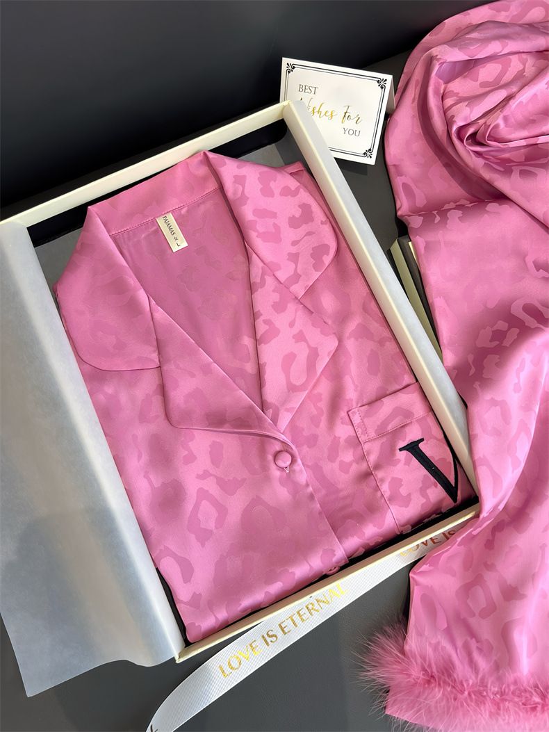 Luxury Feather-Touch Silk-Like Pajama Set – Elegant V-Neck Loungewear For Women (M-XL)_voghion.com