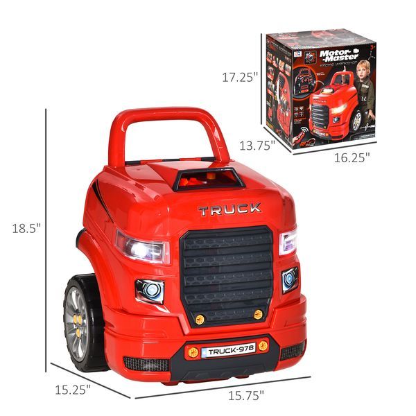 Qaba Engaging Kids Truck Engine Toy Set With RC Car Key | Red Mechanic Toys For Ages 3-5_voghion.com