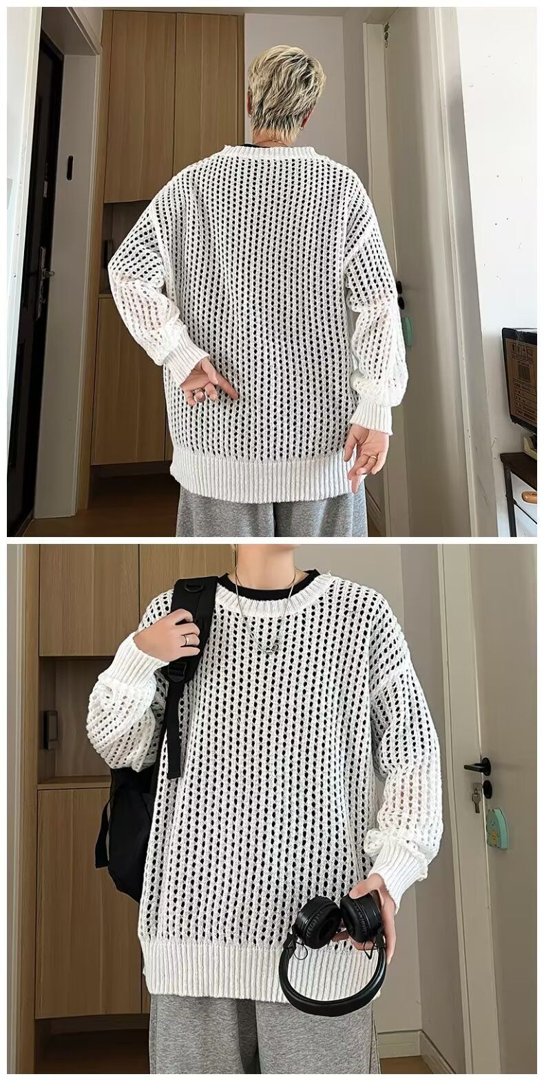 Autumn Niche Hollow Design Round Neck Knitted Sweater Sun Protection Layering Loose Casual Thin Coat_voghion.com
