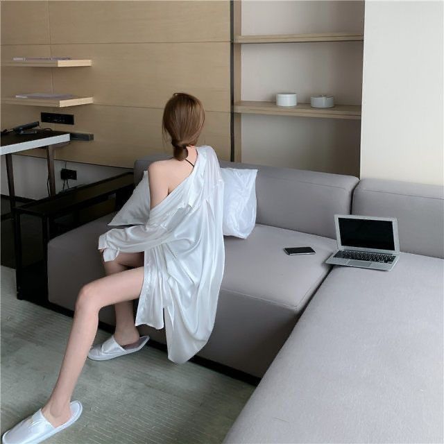 Boyfriend Style Shirt Segment Large Size Sexy Pamas Pure Sex Nightdress Loungewear Suit-shorts-M_voghion.com
