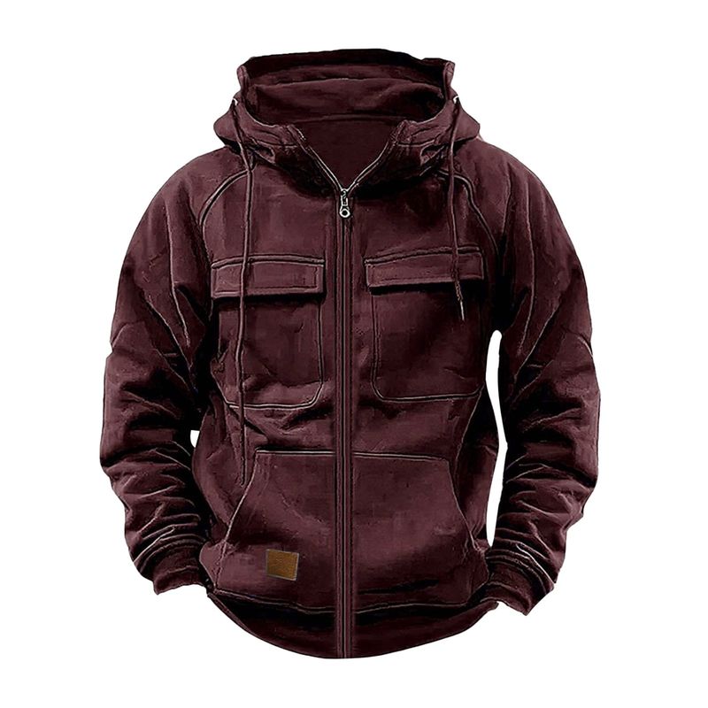 Sudadera tipo cárdigan deportivo informal con capucha y múltiples bolsillos para hombre, estilo europeo y americano, con envío directo de fábrica Forge._voghion.com