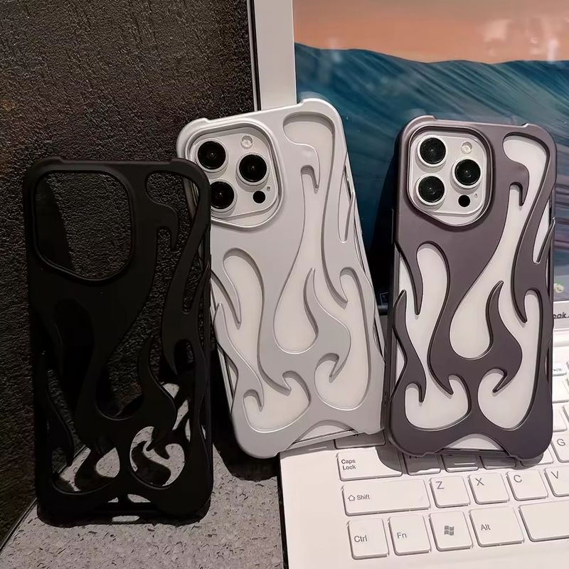 New 3D Flame pattern Phone Case for iPhone 16 11 12 13 14 15 ProMax Plus Fashion Hollow Slim Shockproof Protective soft Cover_voghion.com