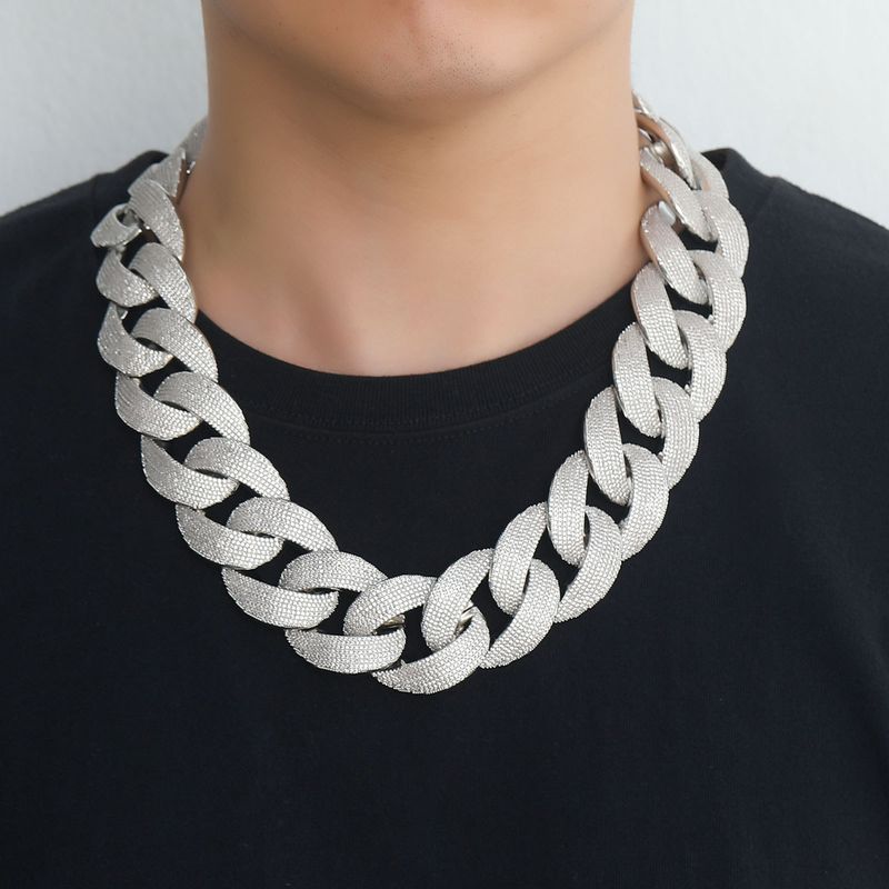 Collar estilo hip hop de 35 mm con cierre de resorte y personalidad cubana, con incrustaciones de cobre y circonitas, súper grueso, llamativo y exagerado._voghion.com