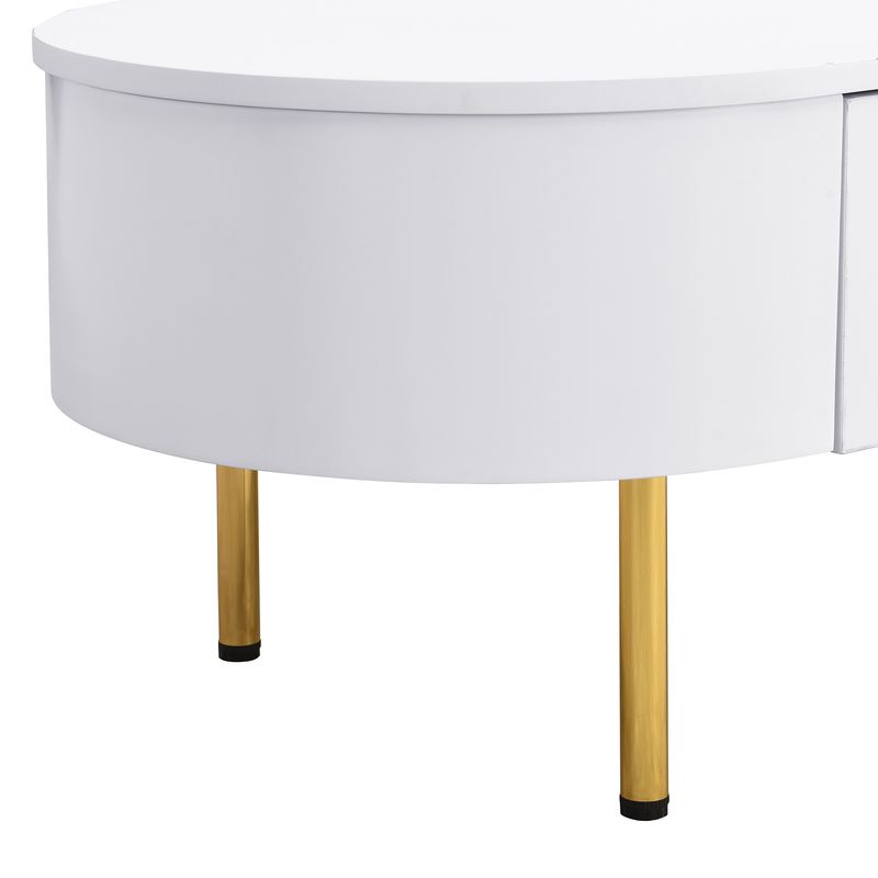 Table basse à deux tiroirs, poignées et pieds dorés, coins arrondis_voghion.com