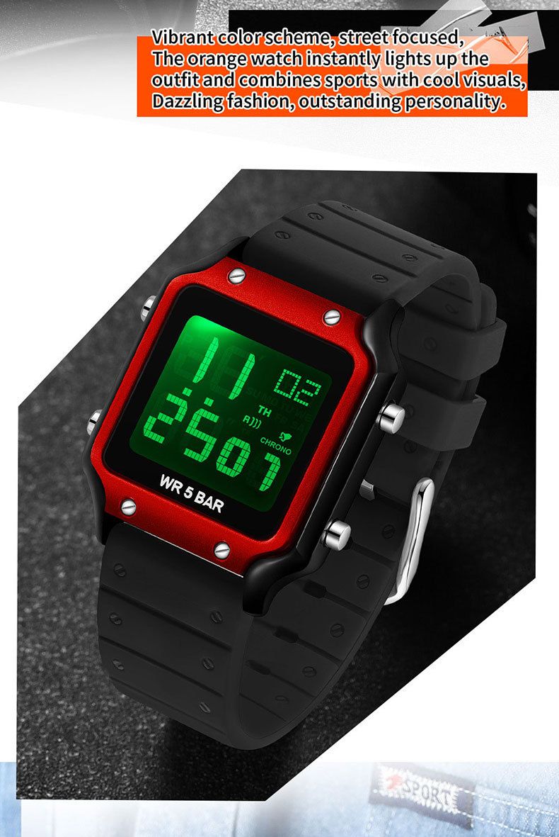 Orologio sportivo digitale quadrato classico con display multifunzione, impermeabile e antiurto per uomo e donna, elegante e durevole._voghion.com
