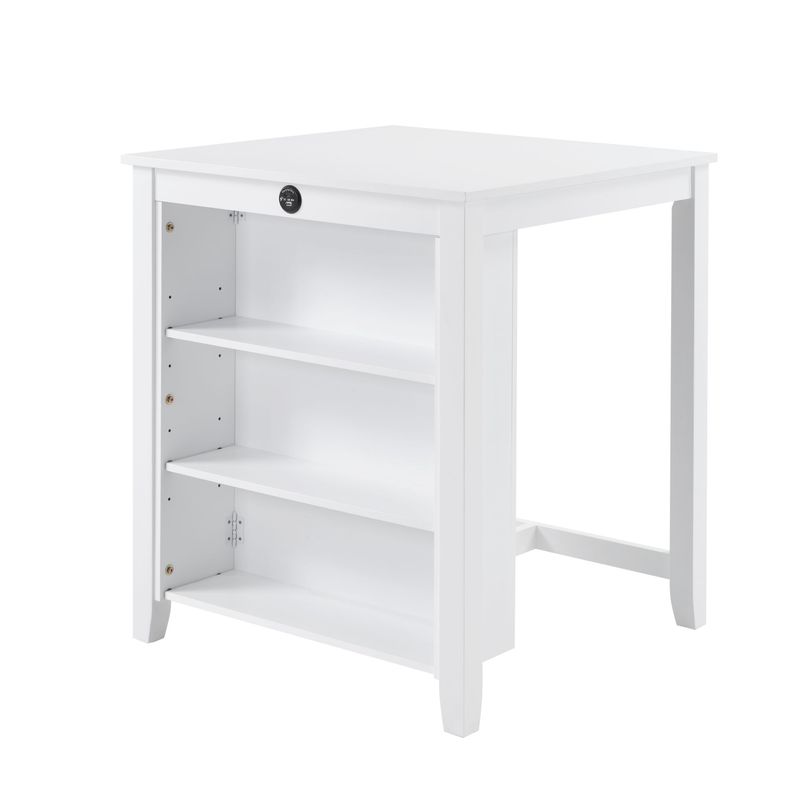 36" Modern Dining Table Set For 2 With Charging Station & 3-Tier Adjustable Storage | Space-Saving Kitchen Set With Upholstered Chairs For Small Spaces, Apartment,White_voghion.com