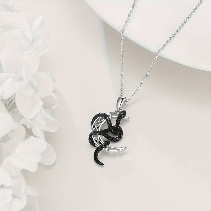 Black Snake Neklace For Women Sterling Silver Celtic Moon Pendant Necklace Jewelry Gifts_voghion.com