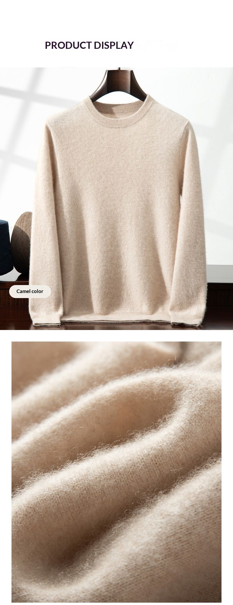 Pure Autumn Winter New Cashmere Round Neck Pullover Loose Fit Large Size Wool Sweater Men's Base Layer_voghion.com