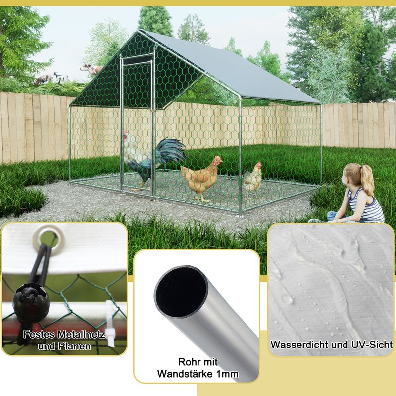 Poulailler en métal 3 x 2 x 2 m avec serrure de sécurité et bâche imperméable en polyéthylène pour poules, lapins et petits animaux_voghion.com