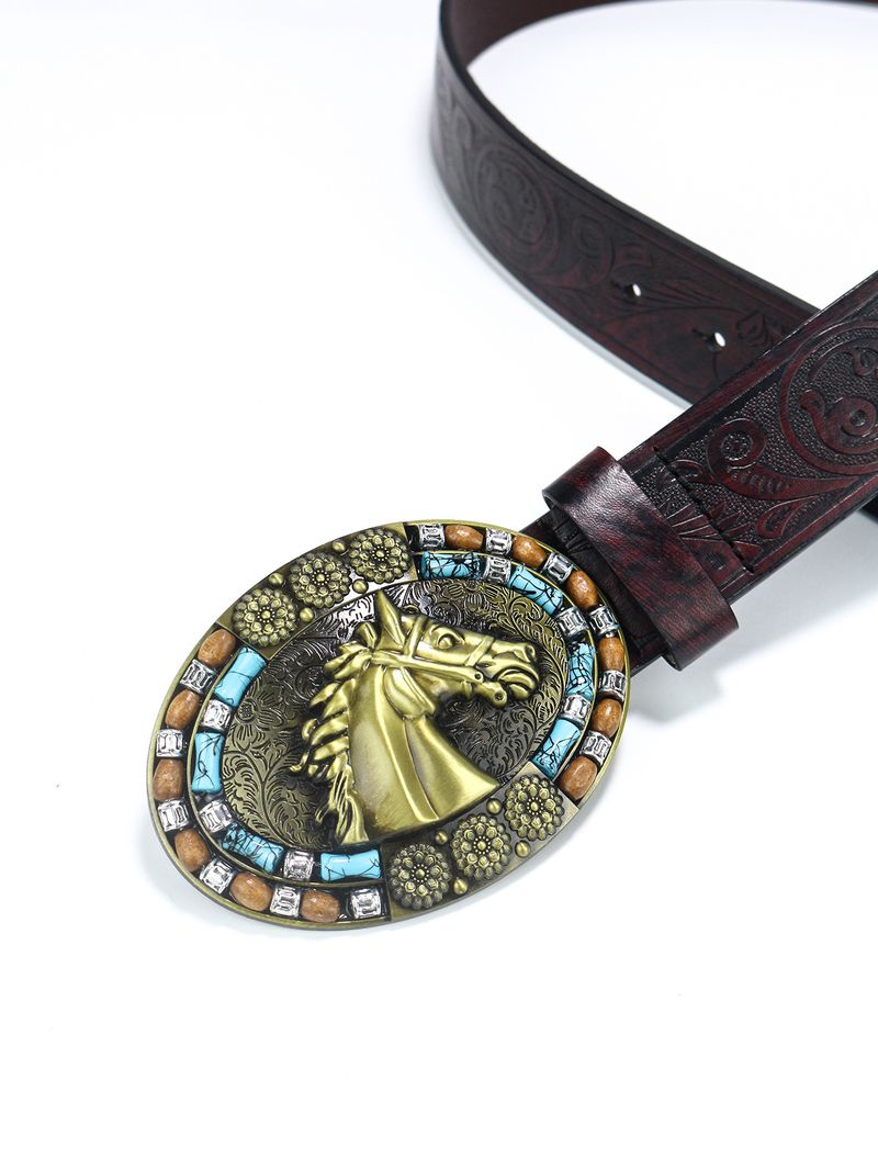 Heren Western Denim Riem, Harnas, Grote Gesp, Trendy Jeugd Retro Paardenhoofd Punk Riem_voghion.com