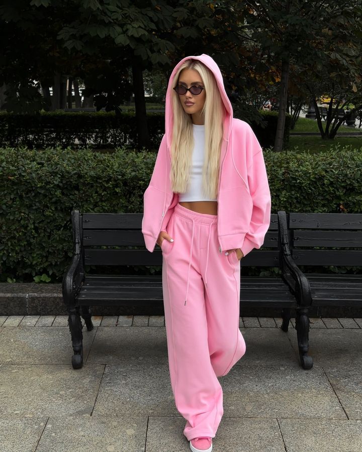Ensemble deux pièces décontracté pour femme, cardigan de sport à capuche zippé avec pantalon à cordon de serrage_voghion.com