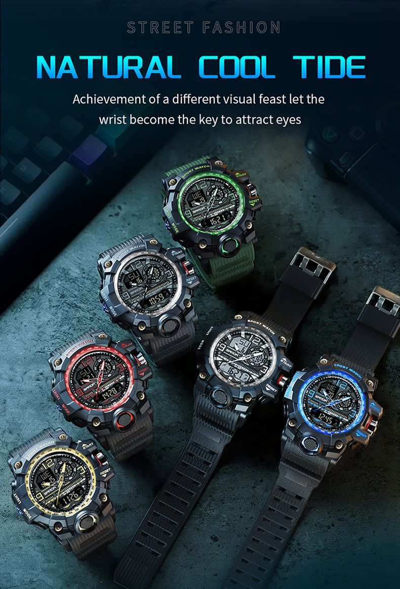 Trendy Digital Sports Watch For Men & Students - Waterproof, Multifunction, LED Backlight, Stopwatch, Alarm Waterproof Multifunctional Watch_voghion.com