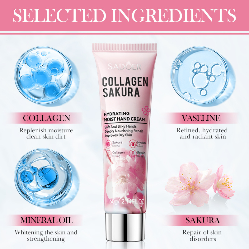 Crème pour les mains hydratante et au collagène SADOER Sakura_voghion.com