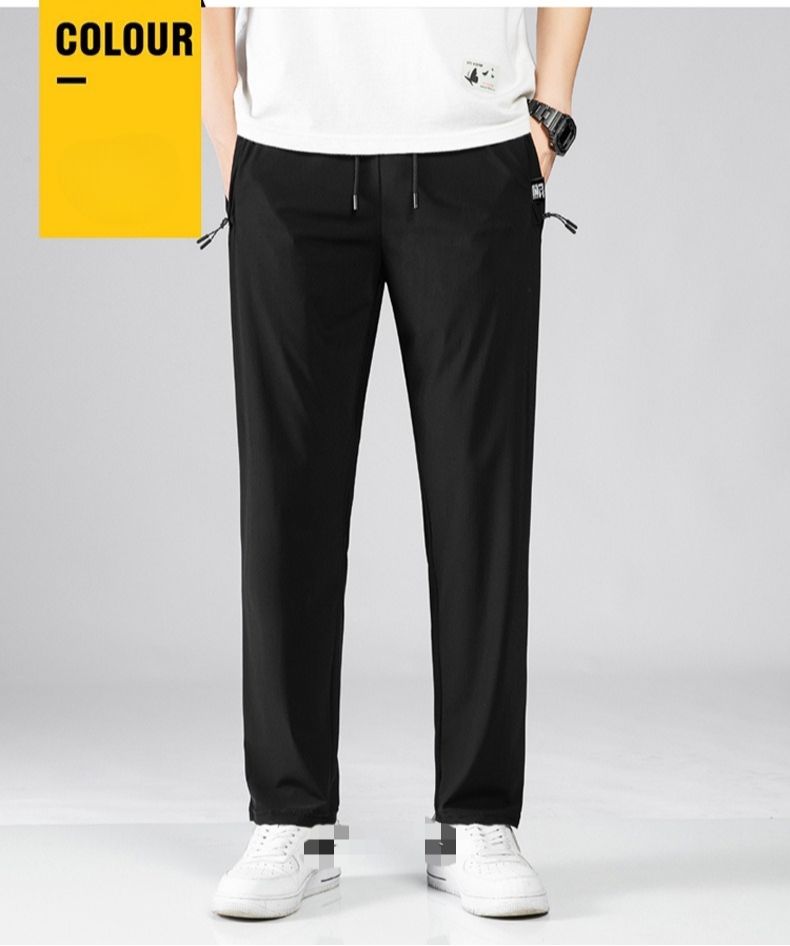 Large Size Casual Pants Men's Summer New Ice Silk Air-conditioning Pants Solid Color Quick-drying Pants High Elastic Breathable Sports Trousers_voghion.com
